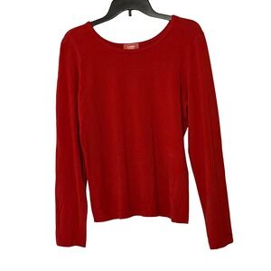 Blue Fish Long Sleeve Tee Red Cotton Lycra Scoop Neck Lagenlook - Medium